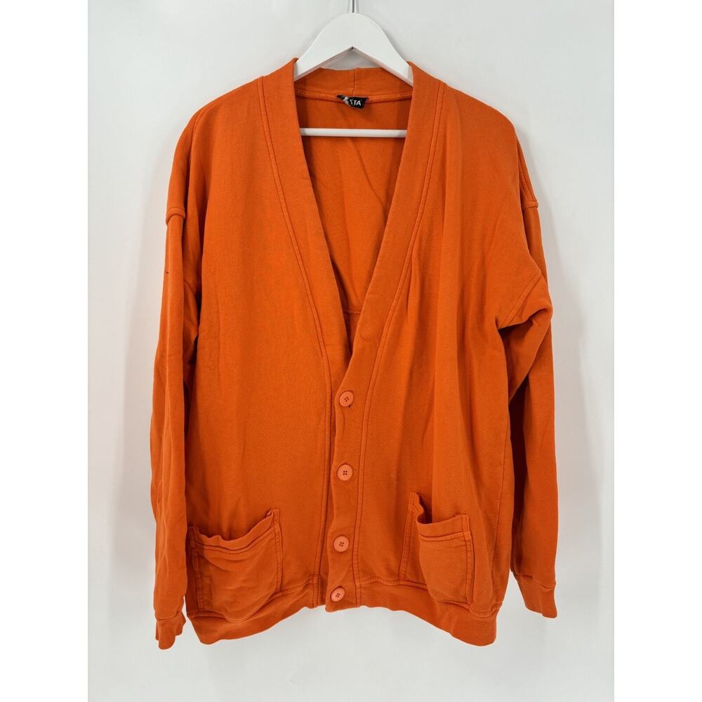 Pasta Vintage Cardigan Sweater Womens L/XL Orange Button Front Pockets V Neck